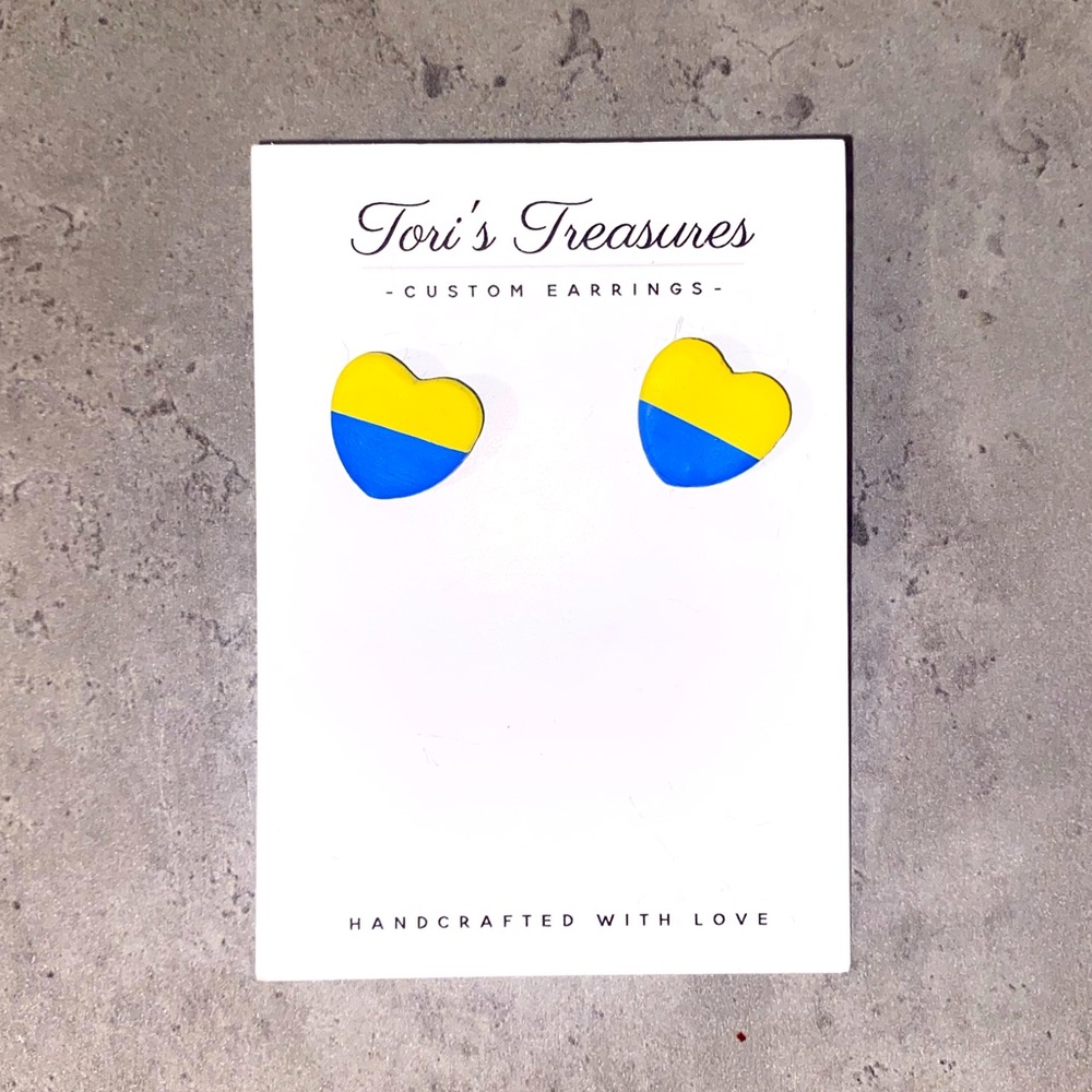 Ukraine flag colored heart earrings